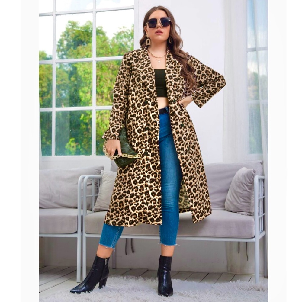 Leopard print belted trench coat